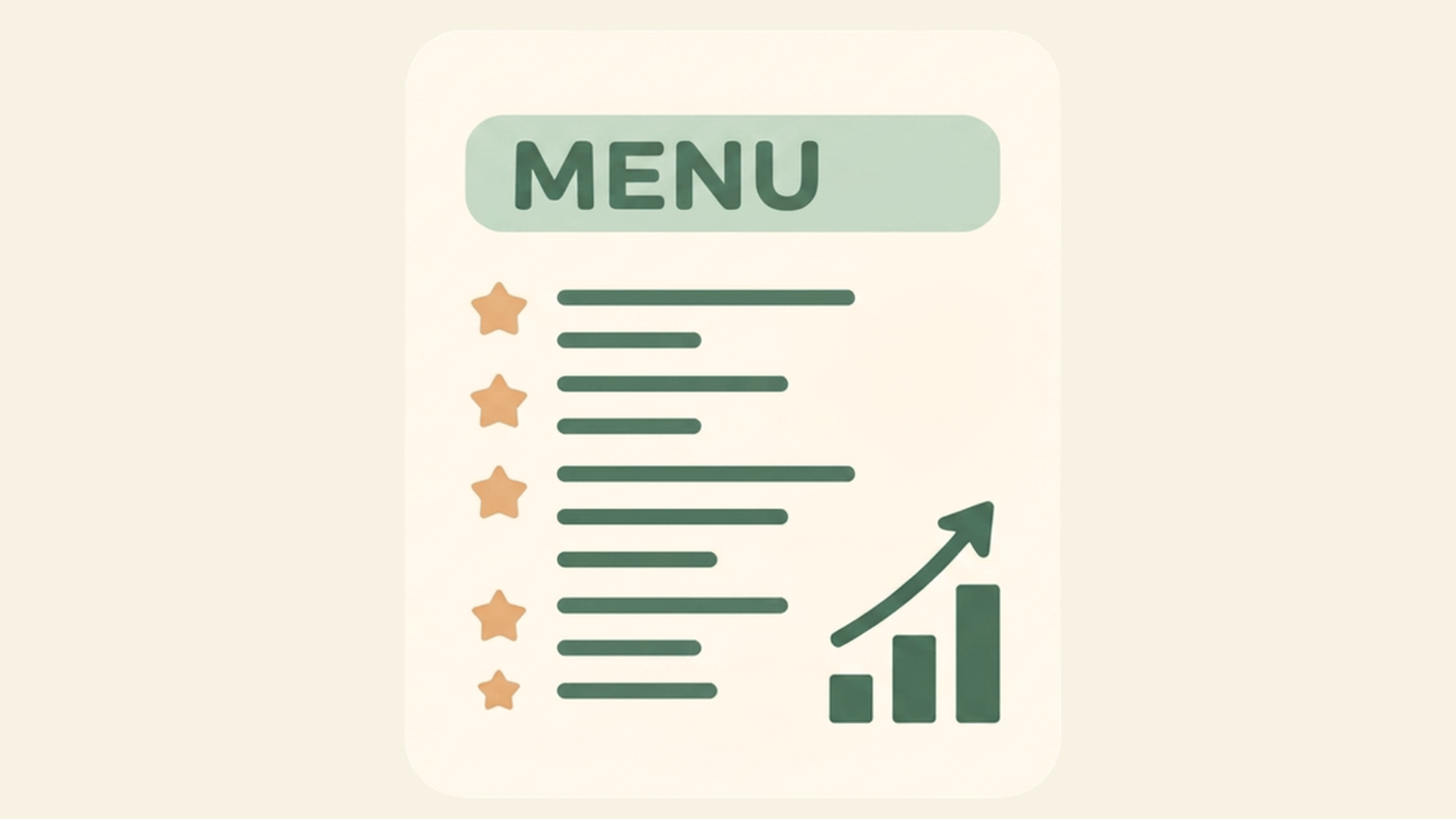 Une carte de restaurant dont plusieurs plats sont signalés par une étoile, à côté d'un graphique en hausse.