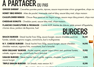 Extrait de l'ancienne carte : une liste dense de plats en texte, sans photo ni hiérarchie visuelle.